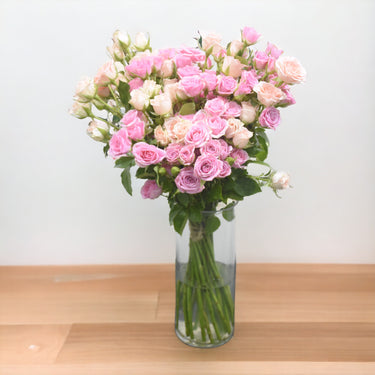 Lady Pink Delight, Mixed Spray Rose Pink, Cylinder Glass Vase, Classic Vase Arrangement